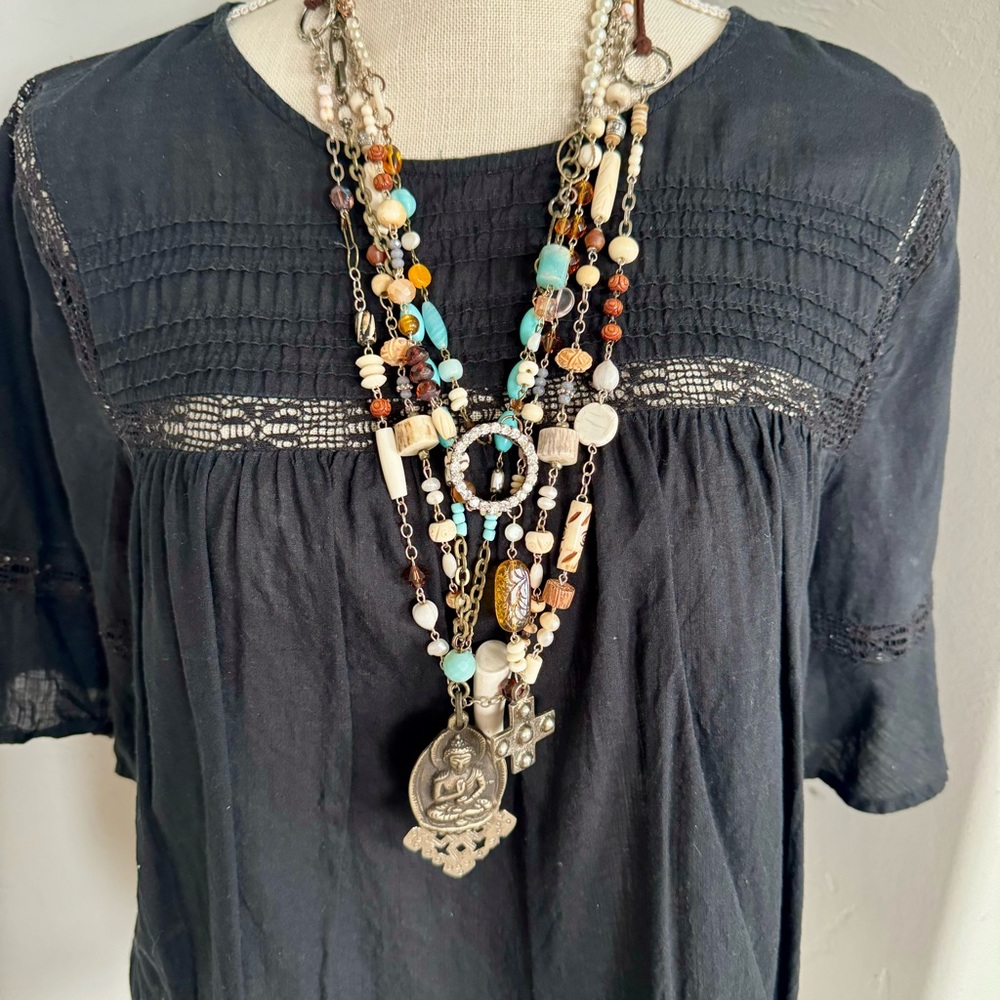Boho Upcycled Beaded Vintage Inspired Pendant Necklaces.